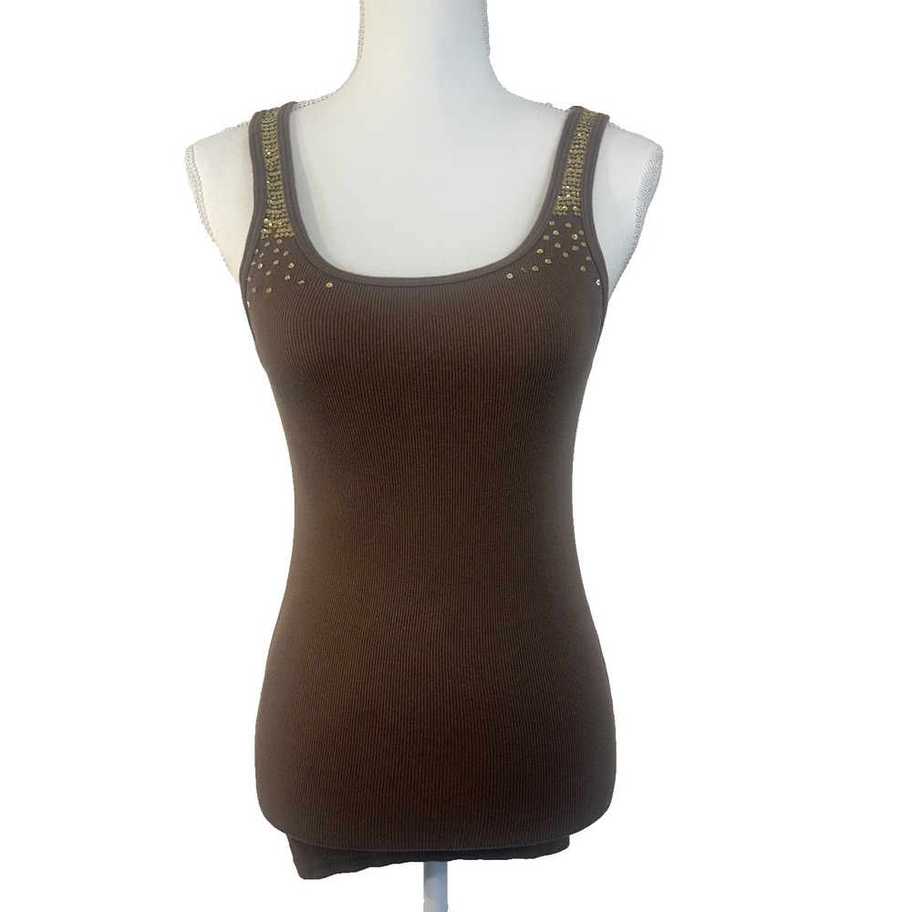 VTG Y2K Old Navy brown sequin-trim round-neck cami tank top women's size M